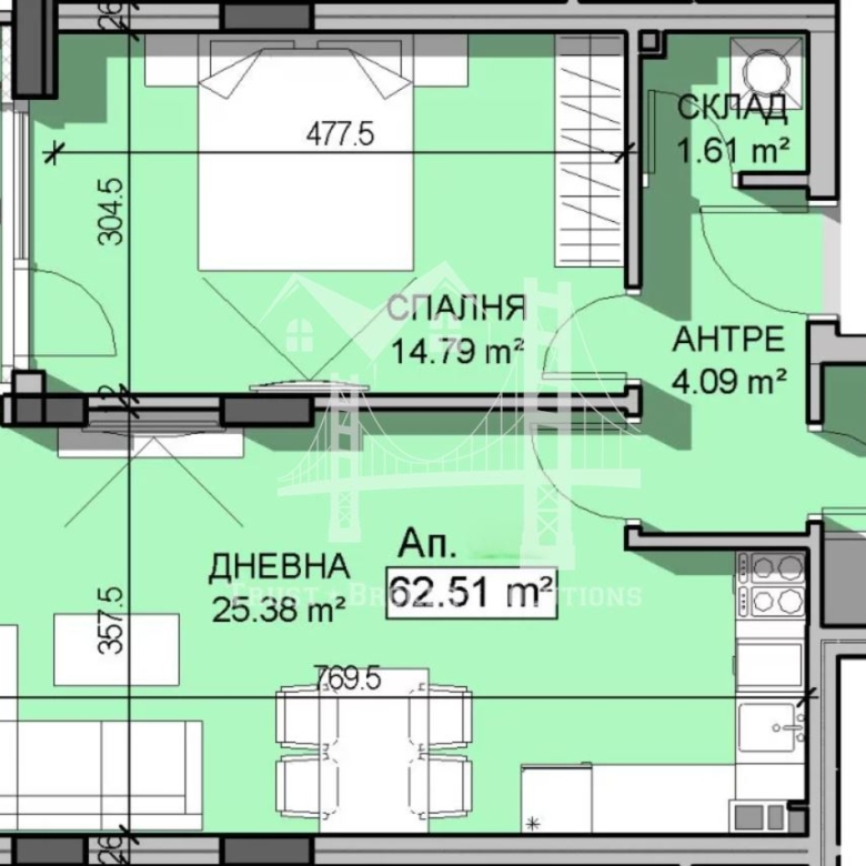 Манастирски ливади - Изток, двустаен апартамент в затворен комплекс - 0