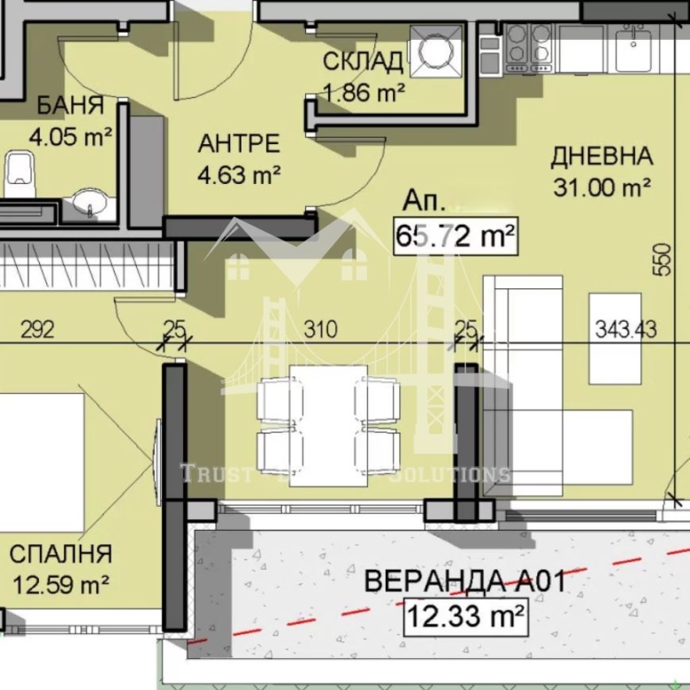 Манастирски ливади - Изток, двустаен апартамент в затворен комплекс - 0