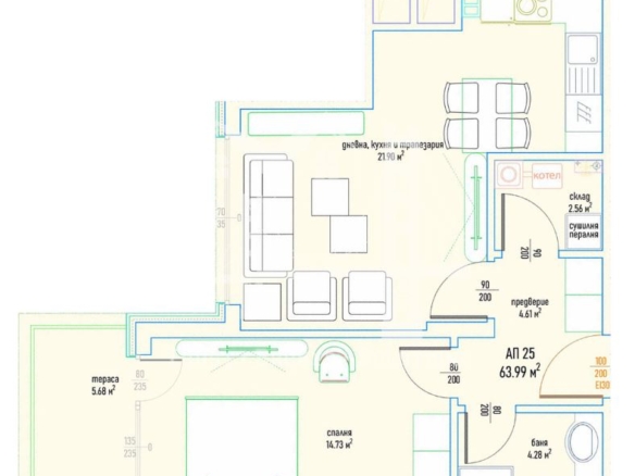 Малинова долина до бул. Климент Охридски в горичката, двустаен апартамент с акт 16 - 0