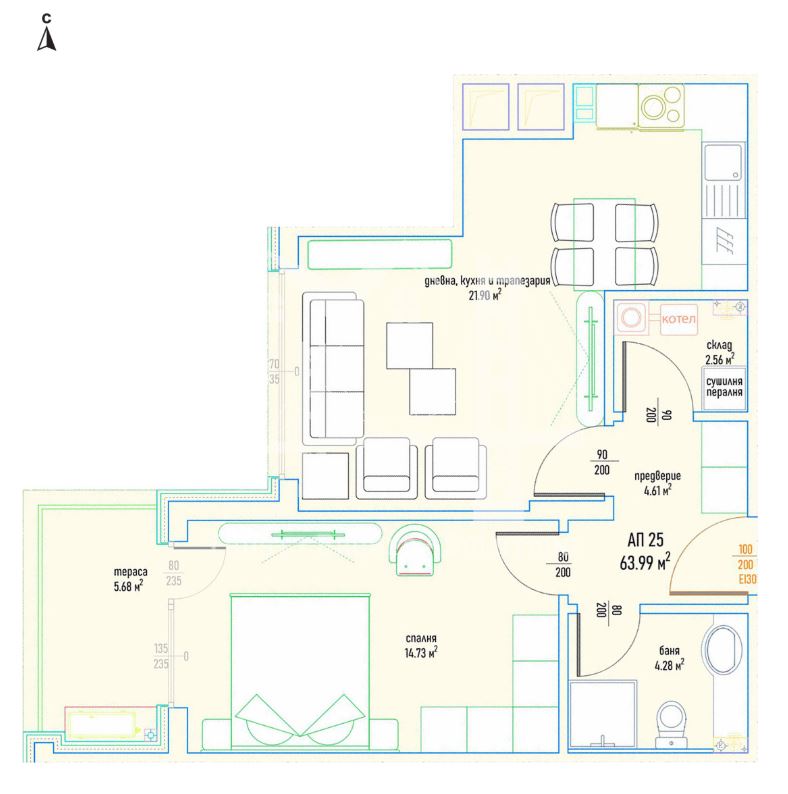 Малинова долина до бул. Климент Охридски в горичката, двустаен апартамент с акт 16 - 0