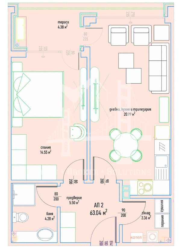 Малинова долина, бул. Климент Охридски, двустаен апартамент с акт 16 - 0