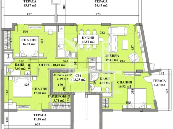 4-стаен, Манастирски ливади, 194,18кв.м,+ тераси 78,67кв.м тераси 520 000 € - 0