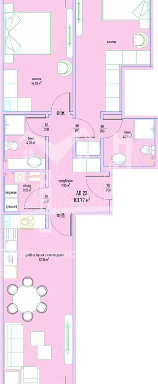 3-Стаен, ж.к. Малинова Долина, 101,77кв.м., 306 456 €