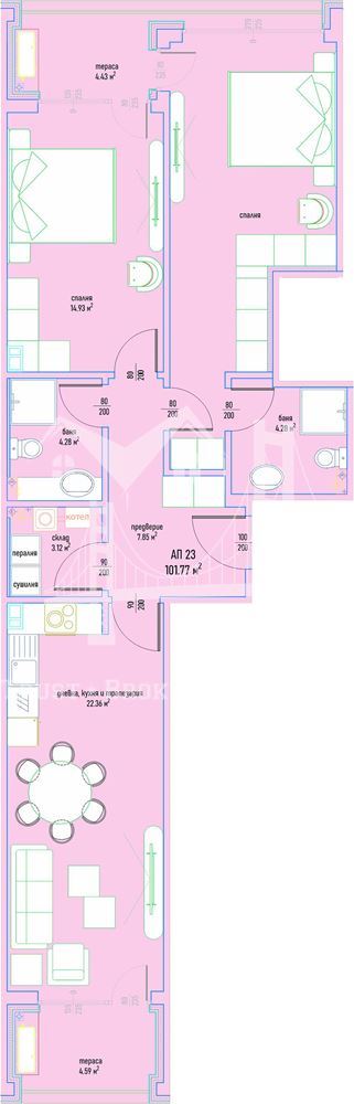 3-Стаен, ж.к. Малинова Долина, 101,77кв.м., 306 456 €-0 3-Стаен, ж.к. Малинова Долина, 101,77кв.м., 306 456 € - 0