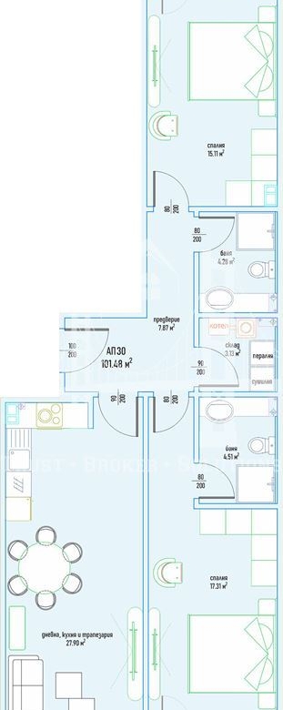 3-Стаен, кв. Малинова долина, 101,48кв.м, 301 008 €