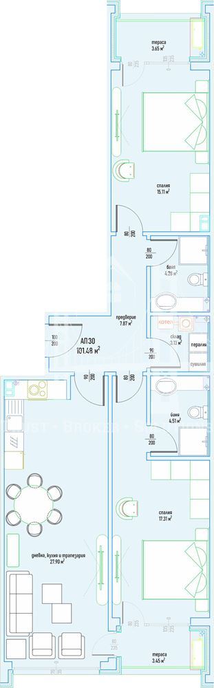 3-Стаен, кв. Малинова долина, 101,48кв.м, 301 008 € - 0